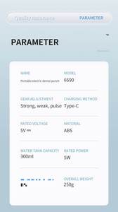 Handheld Electric Water Flosser <b>USB</b> <b>Rechargeable</b> <b>Battery</b>-Powered IPX7 Waterproof Portable Dental Care Device 5+ Pressure Levels - Product Image 6