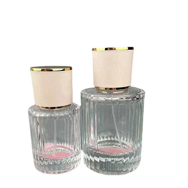 Échantillon gratuit 30 50 ml bouteille de parfum vide rechargeable de luxe en verre transparent avec vis supérieure et boîtes d'emballage, stock prêt