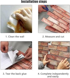 Papel pintado de azulejo de Metro Retro 3D de PVC moderno, 10 Uds., paneles de pared 3D autoadhesivos, ladrillo resistente al agua para aniversarios - Product Image 4