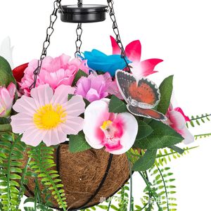 Panier suspendu à énergie solaire avec lumières LED, pot de fleurs décoratif d'extérieur pour jardin, patio, balcon - Product Image 2