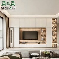 Meuble TV mural multifonctionnel en MDF pour chambre à coucher, avec rangement et décoration murale
