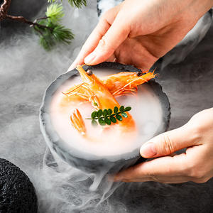Boule volcanique noire antique bol de service de glace sèche sashimi <span class=keywords><strong>sushi</strong></span> fruits de mer assiette d'exposition pour fête <span class=keywords><strong>club</strong></span> restaurant dîner plats assiettes - Product Image 4