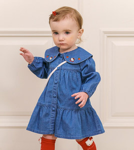<strong>Hello</strong> <strong>Kitty</strong> Embroidered Baby Girl Denim <strong>Dress</strong> Long Sleeve Peter Pan Collar Tiered Casual <strong>Dress</strong> for Toddler Girls - Product Image 1