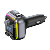 Chargeur de voiture portable 45W avec cordon USB-C rétractable, charge rapide, pour modulateur FM stéréo, transmetteur mains libres, lumière RGB