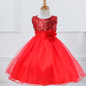Girls Long Fluffy Tulle Dress <b>Sequin</b> Sleeveless Flower Belt Princess Performance Party Gown 10 Colors - Product Image 1