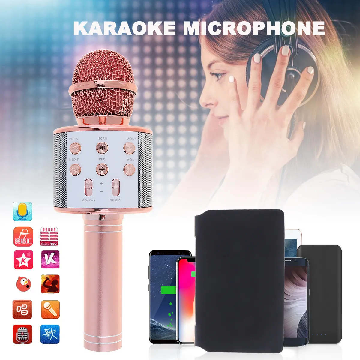 WS858 Micro Không Dây Chuyên Nghiệp Loa Micro Cầm Tay Micro Karaoke Mic Máy Nghe Nhạc Máy Ghi Âm Hát Micrô KTV
