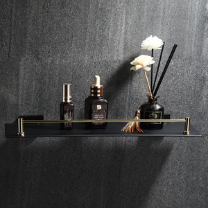 Étagère de rangement murale standard pour salle de bain, noir, chrome plaqué or, capacité de charge 10 kg, simple niveau - Product Image 3
