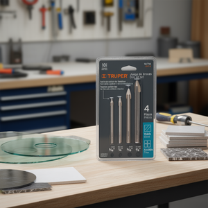 Jeu de 4 forets en carbure Truper pour verre et carrelage, longueur allongée en pouces, tige droite, pointe conique, garantie 10 ans - Product Image 2