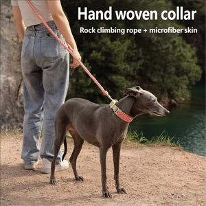 Luxe handgemaakte hondenriem en halsbandset van geweven nylon touw voor middelgrote en grote honden, geschikt voor wandelen, training en buitengebruik. - Product Image 2