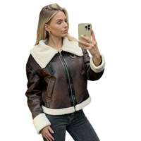Blouson moto personnalisé pour femme en daim, doublure épaisse en fausse fourrure, style rétro uni, fermeture éclair courte, logo personnalisé