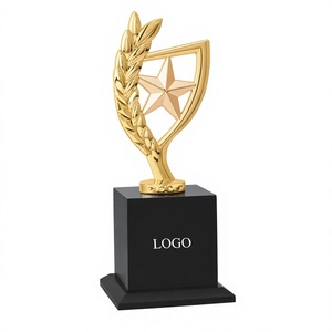 Elegante trofeo de metal dorado, plateado y bronce diseñado para campeones, ideal para torneos deportivos y premios empresariales. - Product Image 1