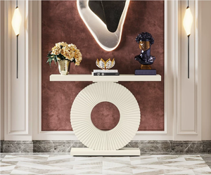 Table <span class=keywords><strong>console</strong></span> blanche VEGA au design géométrique moderne et élégant <span class=keywords><strong>en</strong></span> métal pour le salon - Product Image 2