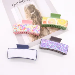 2024 Women Custom Trendy Hair Clips Leather Blank Sublimation Square Hair Clip