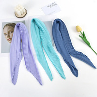 Foulard carré en satin plissé en polyester pour femme, bandeau de luxe pour cheveux et poignet, couleur unie, vente en gros