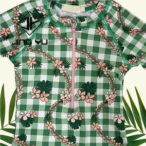 JINGYU Nouveau maillot de bain à manches longues à carreaux de plumeria de haute qualité hawaïen, bikini personnalisé en nylon recyclé pour filles - Product Image 2