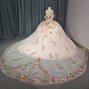 Vestido de Quinceañera Rosa de Gasa con Cristales Dy5734, Apliques de Flores 3D, Cintura Natural, Hecho a Medida para Fiesta - Product Image 5