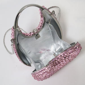 حقيبة يد نسائية أنيقة وردية اللون للحفلات والسهرات، كلاتش مرصعة بحجر الراين والألماس مع مقبض معدني للزفاف - Product Image 4