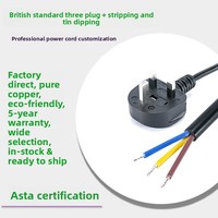 Cordon d'alimentation triangulaire à trois broches de style britannique, adaptateur certifié ASTA, prise-cordon, prise standard britannique, câble d'alimentation britannique
