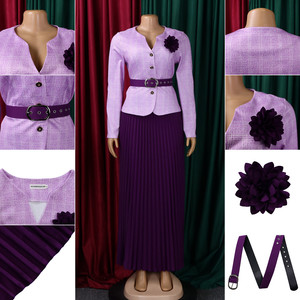 C8646 Trendy Ladies Suits Office Wear Elegant Slim Plaid V-neck <strong>Coat</strong> + Maxi Pleated <strong>Skirt</strong> Set Two Piece Women Business Suit Sets - Product Image 6