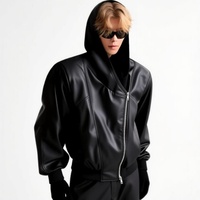 Veste en simili cuir à capuche pour homme, style streetwear, fermeture éclair, manteau décontracté