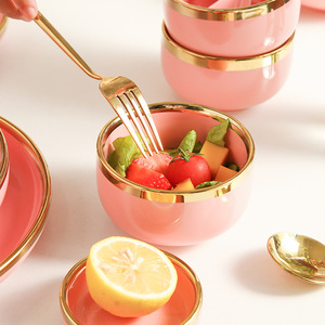 Luz de lujo estilo chica Rosa oro borde cerámica vajilla conjunto hogar Internet famoso cuenco de arroz - Product Image 6