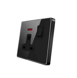 Sirode T1 Series UK Standard Modern Black Color Luxury Acrylic Glass Plate 1 Gang 13A Wall Switched Socket Electrical For Home