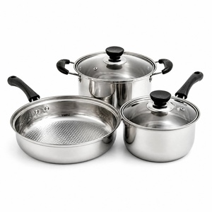 Professional 3pcs Cookware Set With Honeycomb Frying <b>Pan</b> Stockpot Saucepan Mirror Polished Stainless Steel Induction Pot Set - Product Image 1