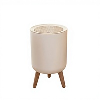Poubelle tactile en plastique pour salon, luxe léger, haut de gamme, grande capacité, pieds hauts, grain de bois, forme ergonomique, ouverture par poussoir