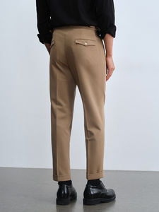 Итальянские деловые брюки цвета хаки из Неаполя, не требующие глажки, с пряжкой в стиле Париж, формальные, с черным подолом - Product Image 4