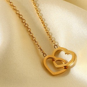 Collar con colgante de acero inoxidable de nuevo amor a la moda, diseñ<span class=keywords><strong>o</strong></span> de doble amor, collar de joyería impermeable recubierto de Pvd de 18K - Product Image 2