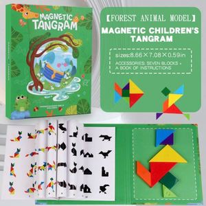 Livre de blocs magnétiques à motifs, jeu de voyage, formes de puzzle, défi pour enfants, jouet d'intelligence, casse-têtes, puzzle Tangram de voyage - Product Image 3