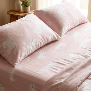 Drap-housse respirant en Lyocell 40S 215TC à motif chat de dessin animé pour enfants, doux pour la peau, parure de lit Pinedream pour la maison - Product Image 5