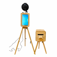 Ensemble complet de photomaton vintage en bois avec écran tactile de 18,5 pouces, appareil photo reflex numérique, imprimante et support, avec valise de transport