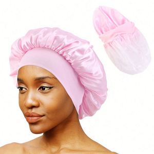 Bonnet de Douche Imperméable en Soie Satinée Double Couche à Bord Large pour Filles, Utilisation Spa, Maison, Salon, Cadeau Promotionnel - Product Image 1
