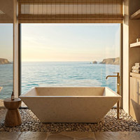 Baignoire autoportante moderne sculptée à la main pour l'intérieur, en pierre naturelle, décoration de salle de bain, baignoire rectangulaire en travertin beige