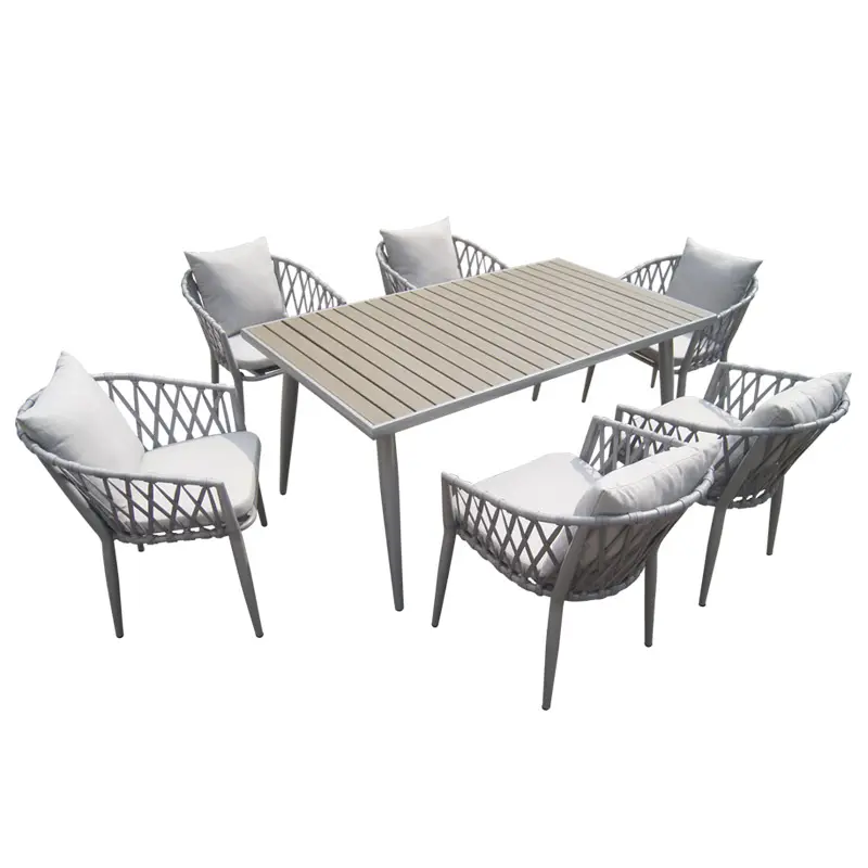 Fabriek Direct Groothandel All Weather Outdoor Aluminium Touw Tuin Dining Set