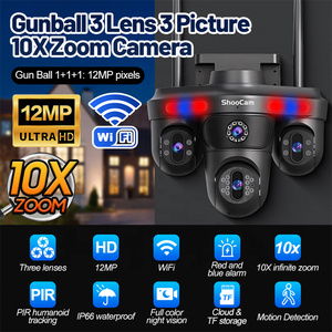 Caméra de surveillance CCTV 16MP 4 objectifs sans fil Wifi/4G PTZ <span class=keywords><strong>360</strong></span>° avec interphone bidirectionnel, caméra IP réseau extérieure 8K 4K avec zoom 10x - Product Image 2