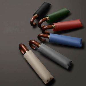 New Buy Bulk Wooden Handle Designer Auto Sunshade Customized Compact Rain Automatic <b>Windproof</b> 3 Folding <b>Umbrella</b> - Product Image 5