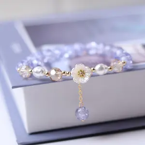Little Flower Internet Celebrity Colorful Bracelet For Women Mori Style Girls Crystal Bangle Jewelry