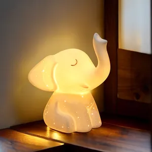 Lampu malam meja bentuk gajah lucu, lampu keramik malam hewan lucu untuk anak
