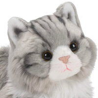 Peluche réaliste brodée en polyester, jouet animal chat couché pour enfants et amis, gris argenté, doux au toucher, compressible, Maine