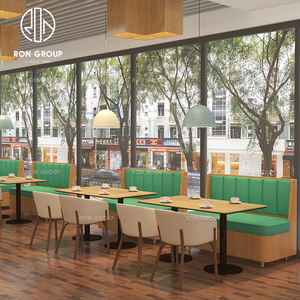 Ensemble de table et de chaises de restaurant commercial en bois avec revêtement en cuir, table de restauration rapide, sièges de banquette, meubles de banquette - Product Image 3