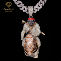Collier Pendentif Hip Hop Personnalisé en Argent 925 avec Moissanite VVS, Breloque Gorille, Idéal pour Performance Scénique de Rappeur - Vente Chaude en Gros