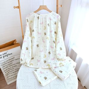 Pigiama da donna in cotone 100% comodo 2 pezzi con stampa pigiama <span class=keywords><strong>a</strong></span> maniche lunghe da donna <span class=keywords><strong>a</strong></span> casa - Product Image 3