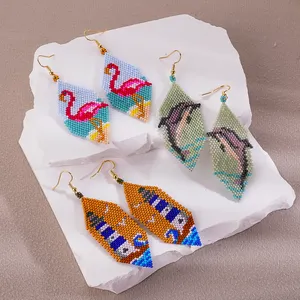 Low Moq Bohemia Style Handmade Natural Pattern Miyuki Beaded Fashion Jewelry Earrings For Women