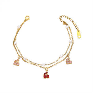 Pulsera y Brazaletes de Lujo para Mujer, de Acero Inoxidable 316L, Chapados en Oro de 14k y 18k, con Circonitas y Diseño de Cereza - Product Image 5