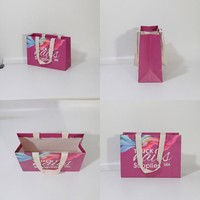 Sac shopping en papier rose vif personnalisé avec poignée en ruban, logo de marque, sac fourre-tout de luxe pour cadeaux, vente en gros