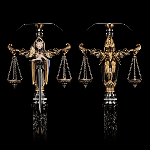 Sculpture artistique en résine et acier inoxydable de 60 cm, motif Zodiaque Balance, pour chicha, avec base en verre transparent, pour la décoration de salons, hôtels et clubs - Product Image 4