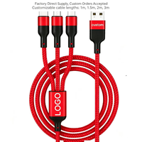 Kabel Micro USB Tipe-C Nylon Kepang 1 Meter, Pengisi Daya Cepat 3 in 1 untuk Ponsel, Laris Terjual