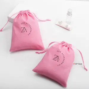 Nouveauté Pochette d'emballage cadeau bon marché en mousseline de coton et lin pour bijoux Sac à poussière en toile de coton biologique rose personnalisé avec cordon de serrage